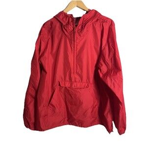 Vintage Woolrich 4122 Red Nylon Windbreaker Anorak Hoodie Jacket Size Large